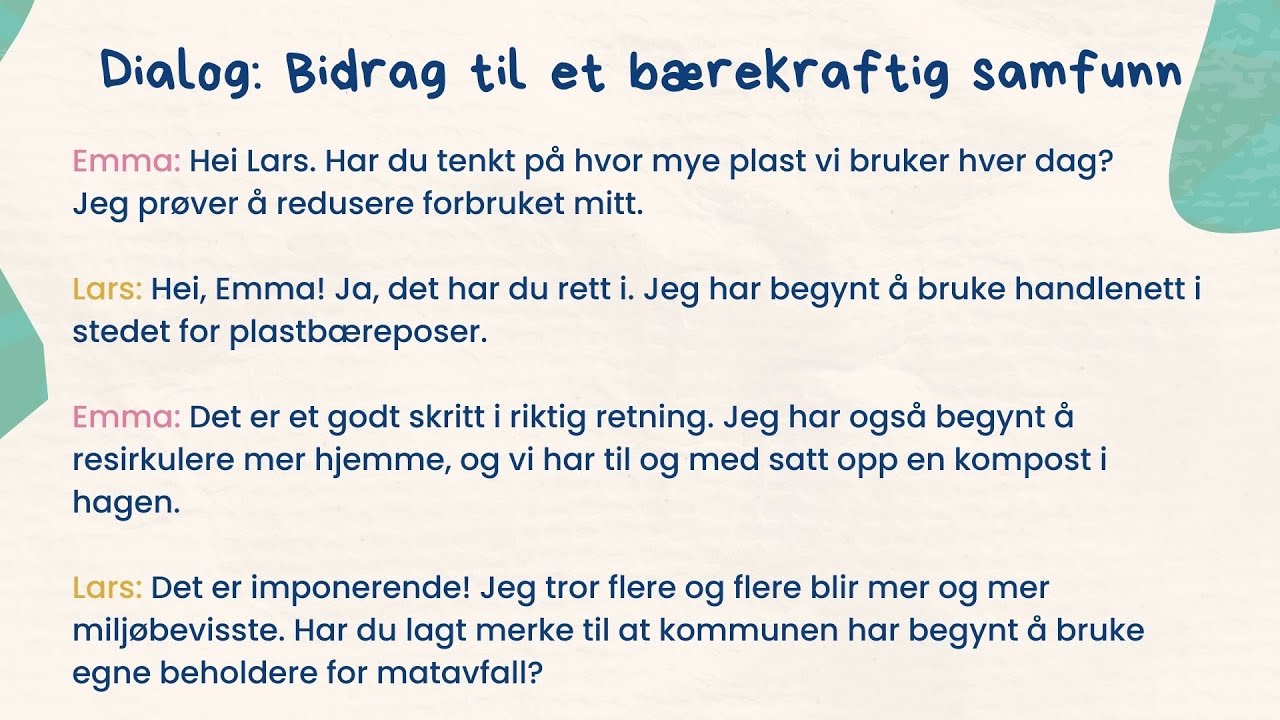 Forberedelse til Norskprøve: Samfunn – Bidrag til et bærekraftig samfunn 🌍♻️ B1-B2 Lytteprøve