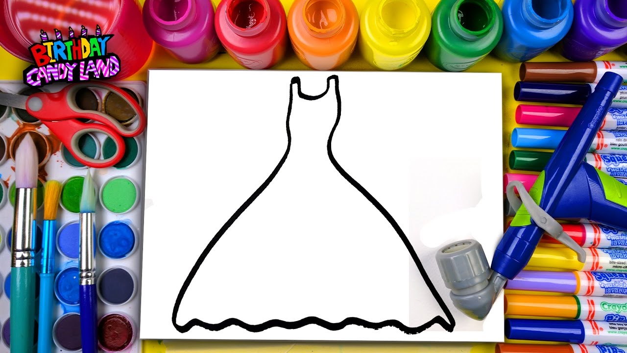 Learn to Color for Kids and Airbrush Color this Beautiful Red Pretty Glitter Dress Coloring Page