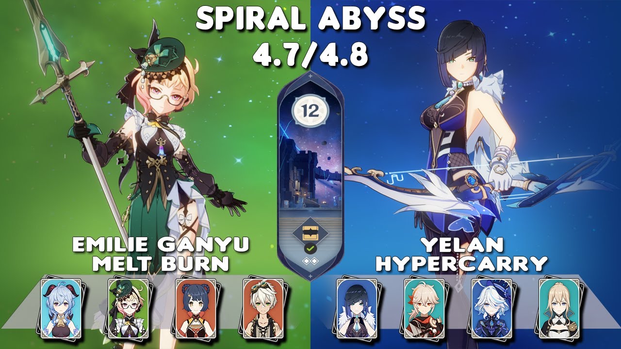 Spiral Abyss 4.7/4.8 | C0 Emilie Ganyu Melt Burn & C0 Yelan Hypercarry | Floor 12-9⭐| Genshin Impact