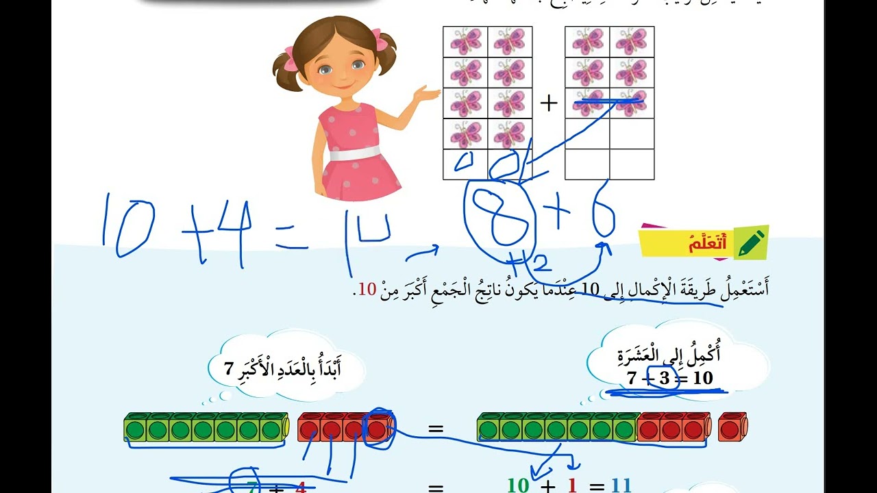 الجمع بالاكمال الى العشرة صف اول كتاب الطالب والتمارين درس 5 وحدة 3 ( منهاج جديد )