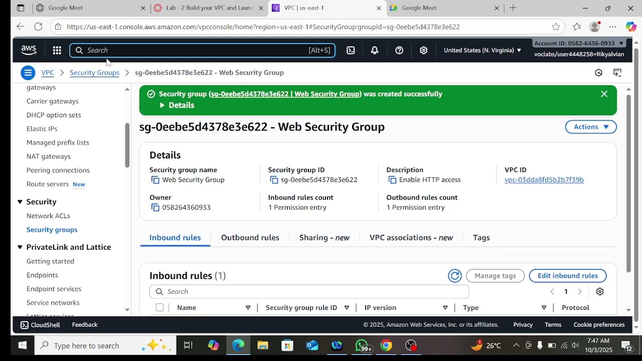 Lab - 2 Build your VPC and Launch a Web Server