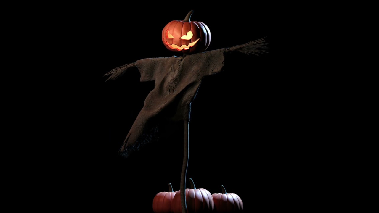 Scary Halloween Laughing Pumpkin Scarecrow Projection Loop
