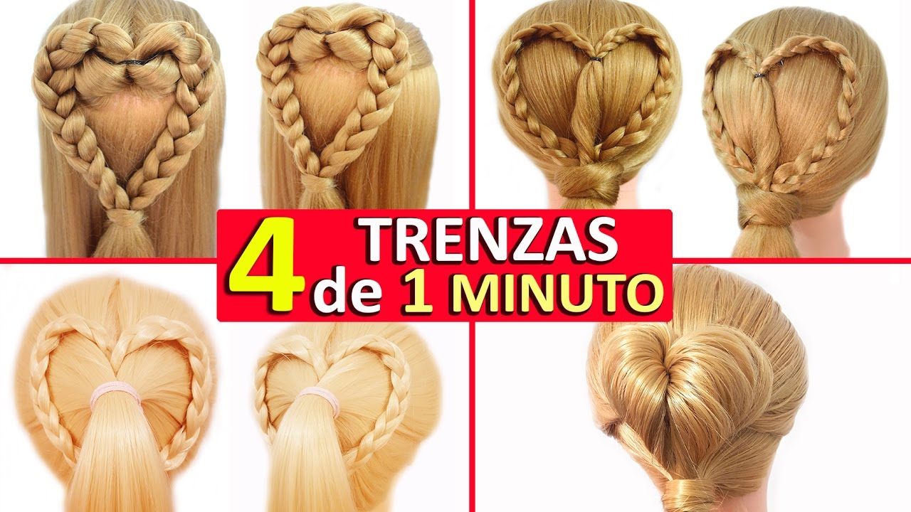 Como hacer peinados con Trenzas Corazon Faciles y Rapidos (4 FORMAS DIFERENTES)