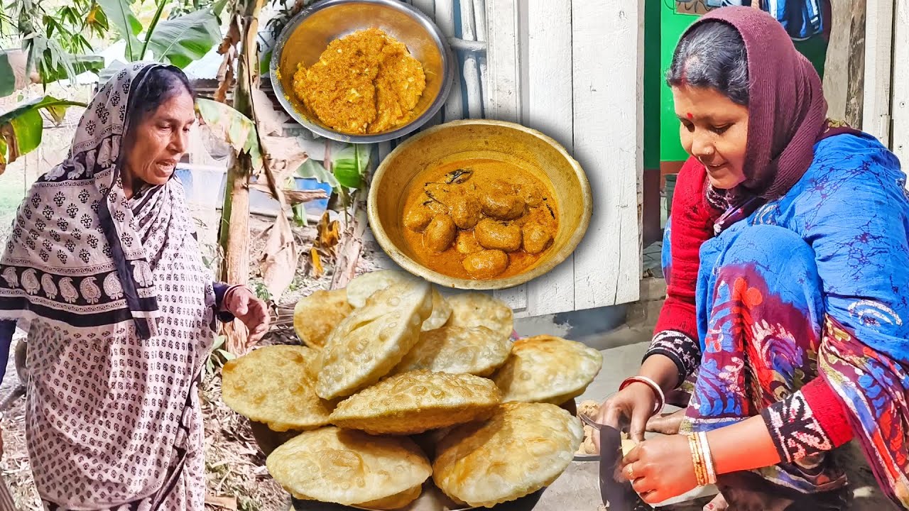 Korai Shutir Kochuri Kashmiri Alur Dum Gajorer Halua Ranna Korlam