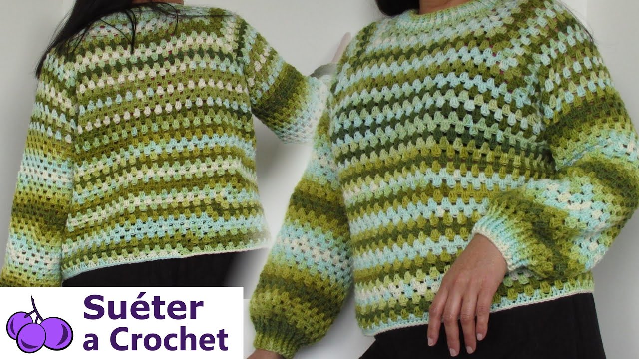 Aprende a Tejer un SUETER JERSEY a CROCHET SIN COSTURAS TOP DOWN punto granny TUTORIAL paso a paso