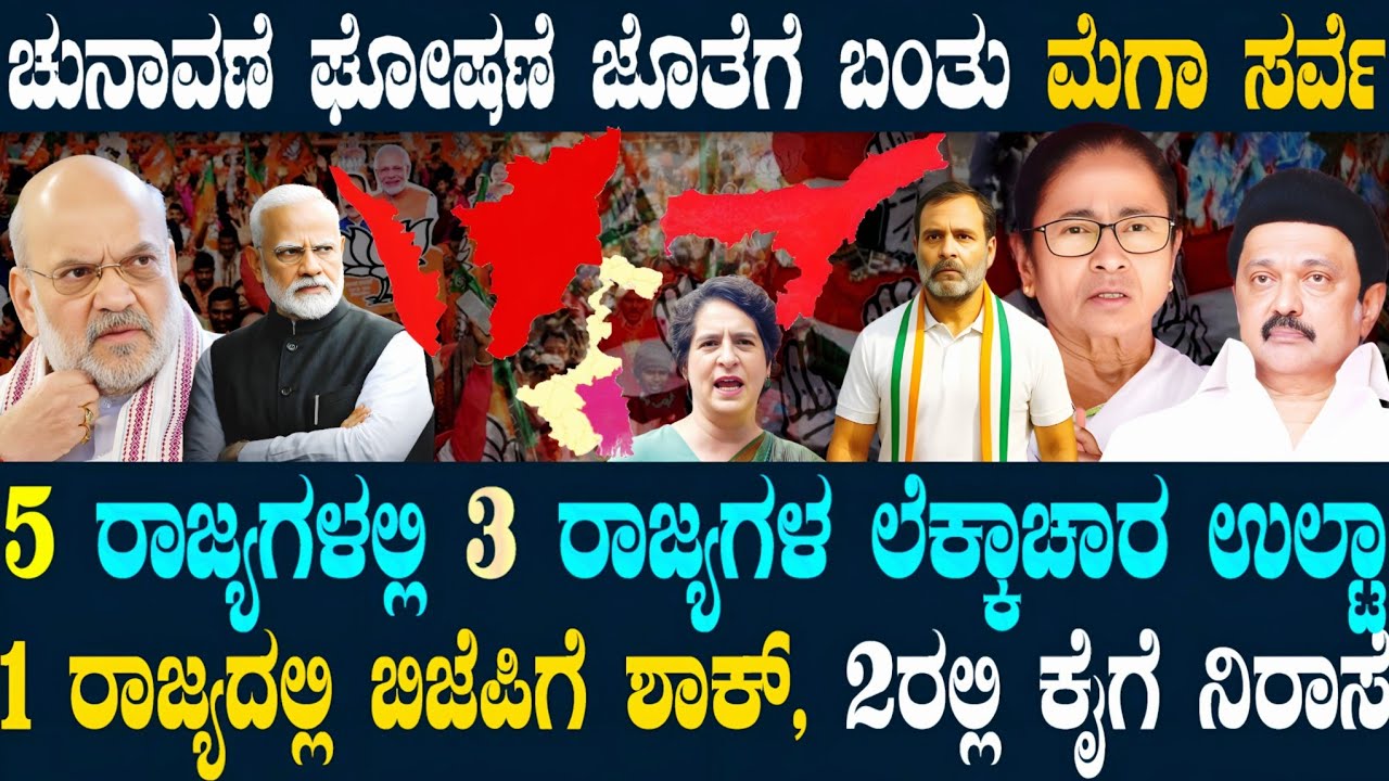 5 ರಾಜ್ಯಗಳ ಮೆಗಾ ಸರ್ವೆ ಪ್ರಕಟ ! ಭಾರಿ ಅಚ್ಚರಿ ಹುಟ್ಟಿಸಿದ ಸಮೀಕ್ಷೆ ! ಬಂಗಾಳ-ಕೇರಳ ಲೆಕ್ಕಾಚಾರ ತಲೆಕೆಳಗೆ !