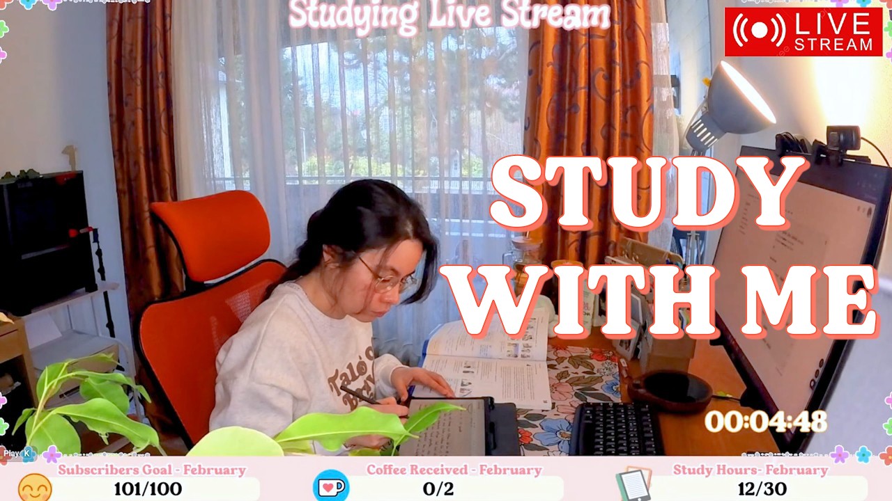 2 HOURS | Study with me🐰📖 Fireplace sounds 🌧️Life in Germany 