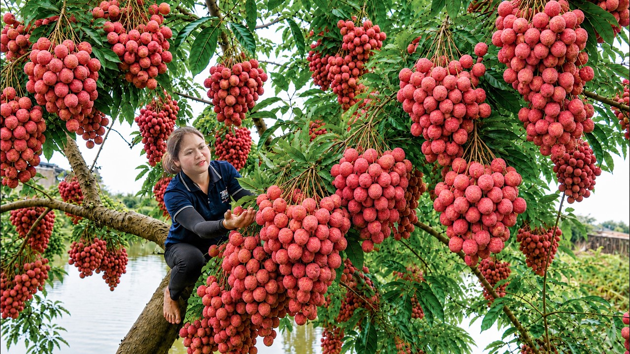 Harvesting Ripe Lychees to Sell at the Village Market | Hand-Picked Tropical Fruits