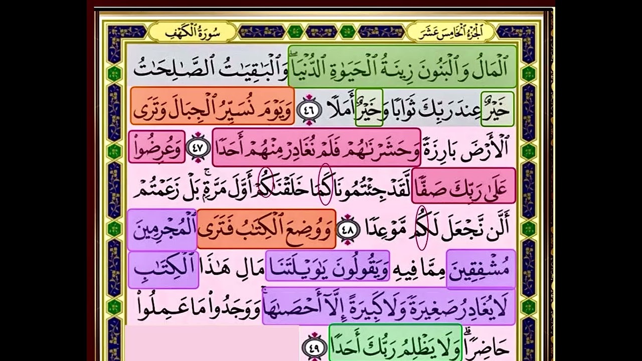 النصف الاول من صفحة 299 من سورة الكهف الايات من (46-49) مكررة بصوت الشيخ محمود الحصري