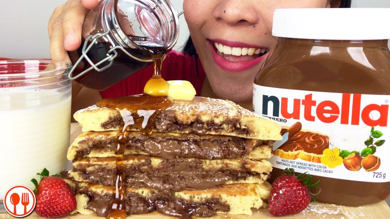 ASMR Dessert Milk, Nutella Stuffed Pancake + Jar of Nutella Mukbang 누텔라 먹방 | LaniEats ASMR