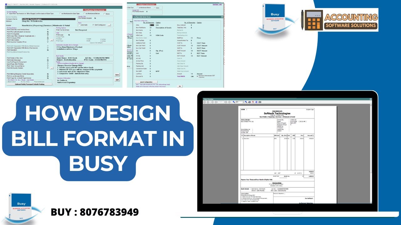 How to Design Bill Invoice Format in Busy Billing Accounting Software Step by Step [Hindi]