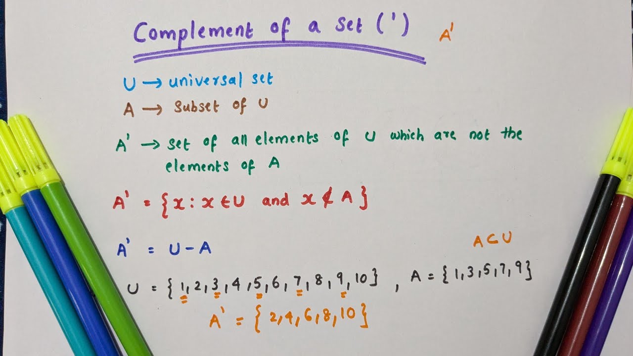 Complement of a set // Operations of sets// Chapter 1 sets//Class 11 Maths