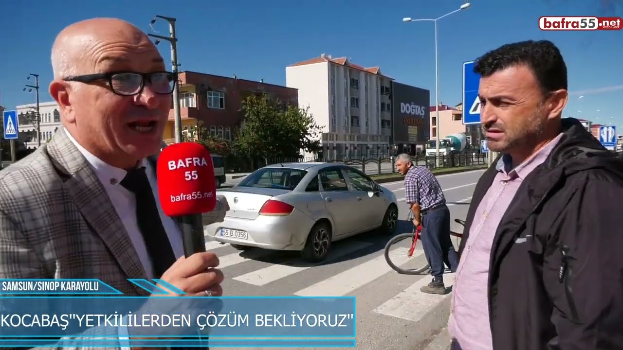 Bafra'da Sinop yolunda karşıya geçme mücadelesi