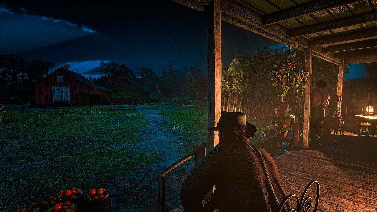Cozy Night on a Farmer’s Porch – Heavy Rain and Thunder/ RDR2 ASMR