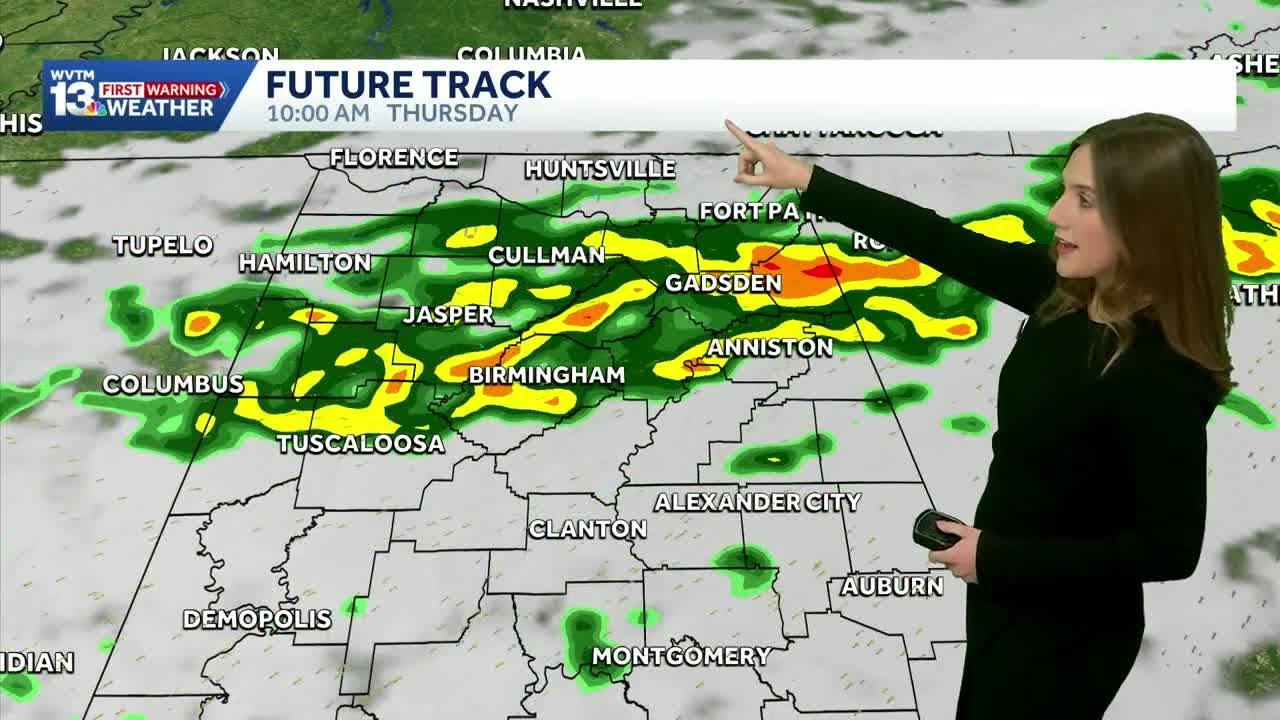 Tracking heavy rain in the Alabama weather forecast on Thursday before a warm, dry weekend