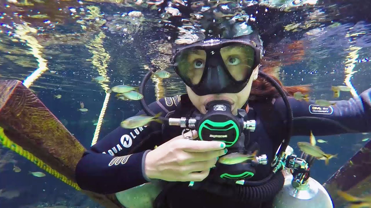 Using full sidemount for Reich's first ever scuba dive!!