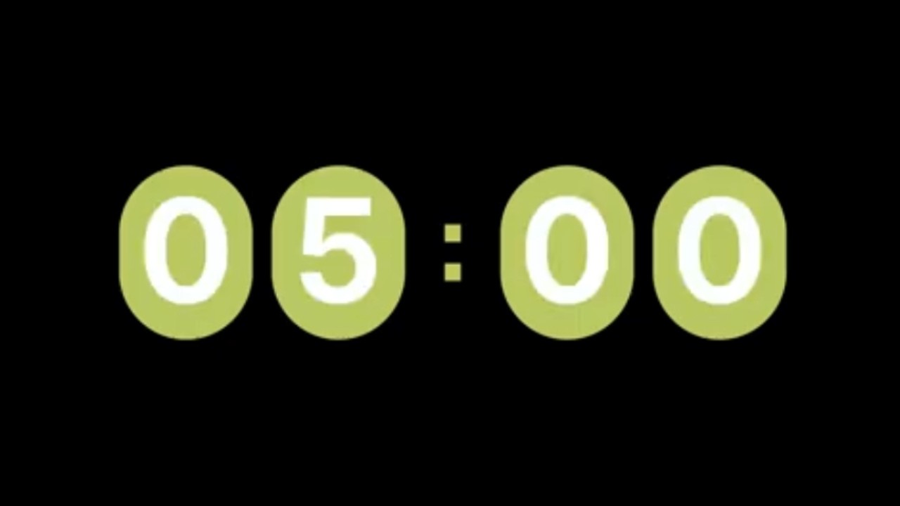 5 minute quiet countdown with gentle chime at end