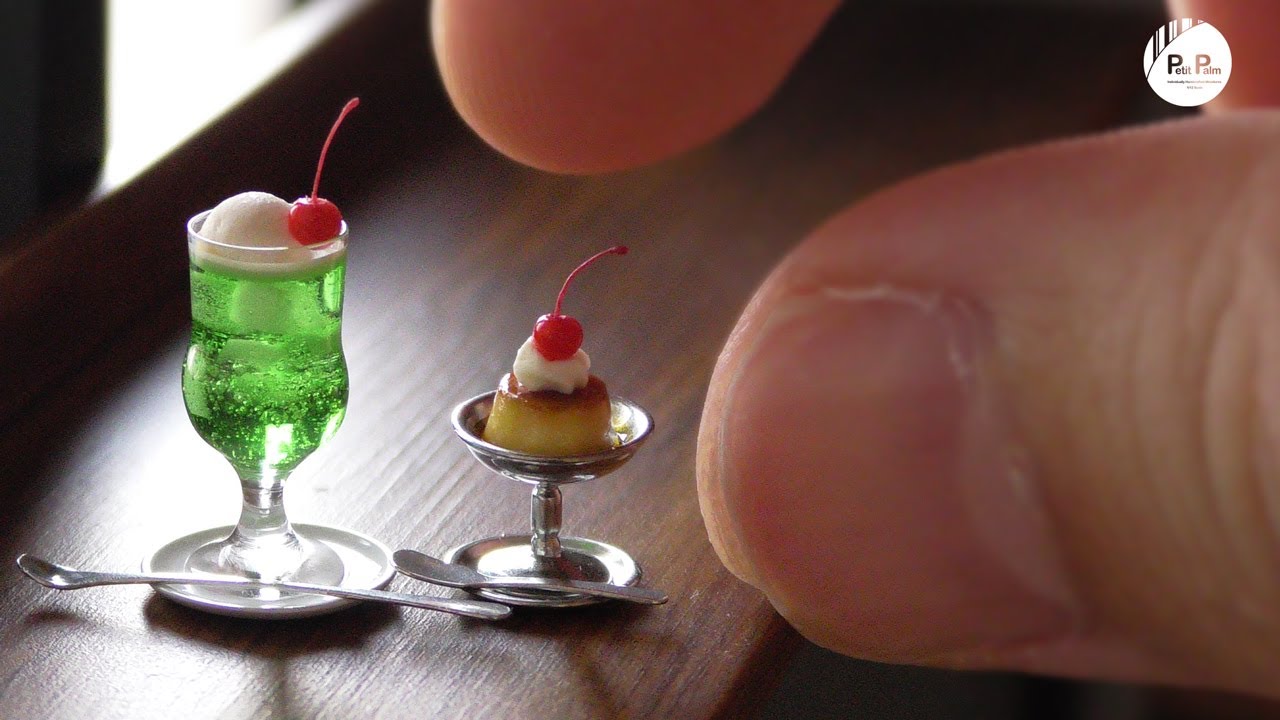 【ミニチュア】一から作るメロンクリームソーダ & プリン｜ 1/12サイズ