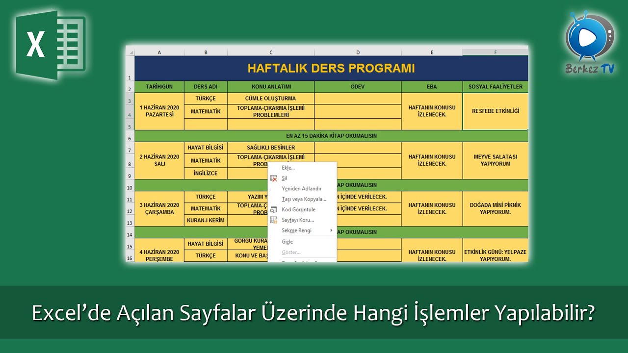 Excel'de Yeni Sayfa Açma - Silme - Taşıma - Kopyalama ve Sayfa Koruma Nasıl Yapılır?