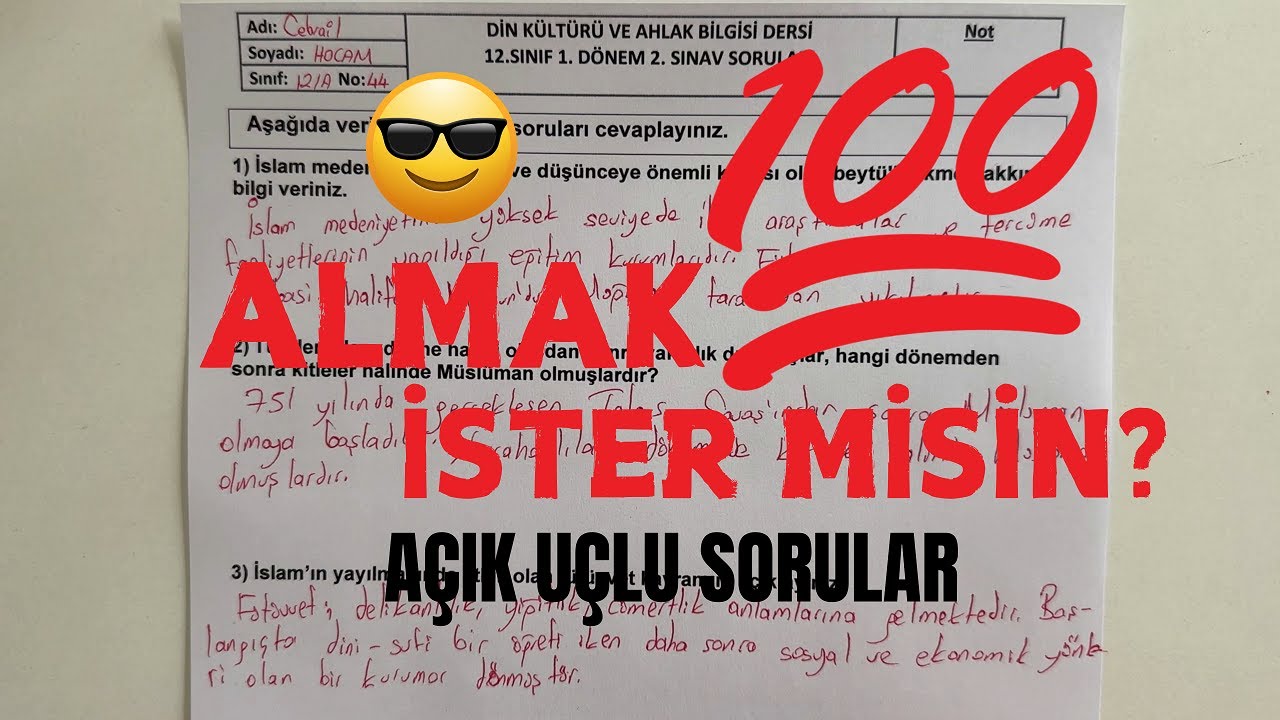 12. Sınıf Din Kültürü 1. Dönem 2. Yazılı