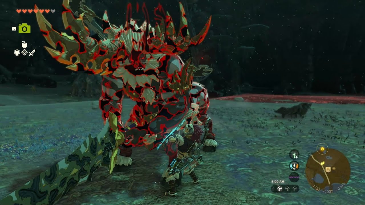 Link fights a White-Maned Lynel in the Depths
