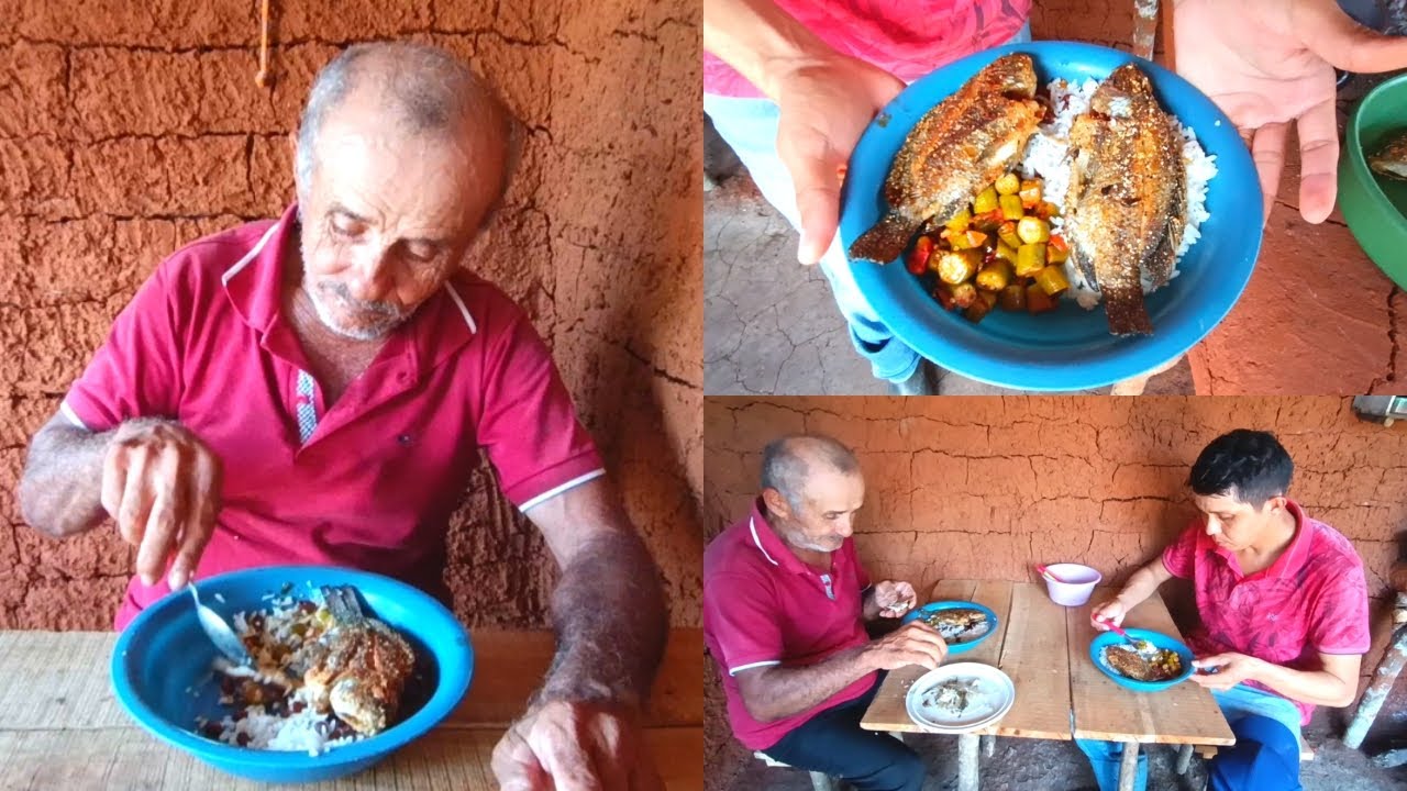 Comida Na Ro&ccedil;a Quiabo Refogado com Peixe Frito Dia Aben&ccedil;oado Fartura