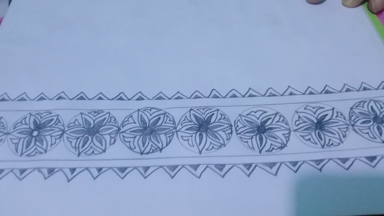 How to draw an easy saree border design -4 শাড়ীর পার ডিজাইন