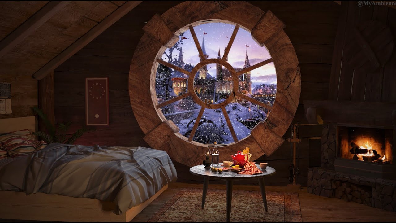 ❄️ Cabin Comforts: Calming Winter Views and Relaxing Fireside Ambience