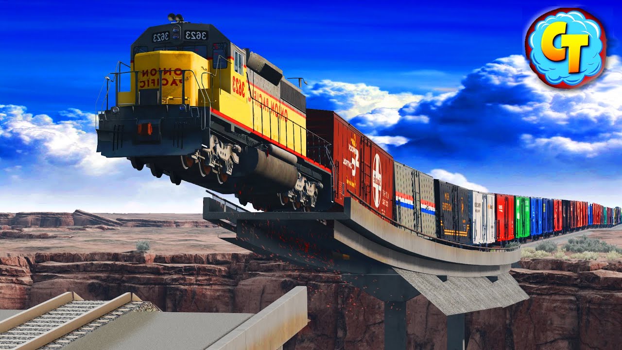 Collapsed Rail Bridge Freight Trains Accidents ✅ BEAMNG Stream