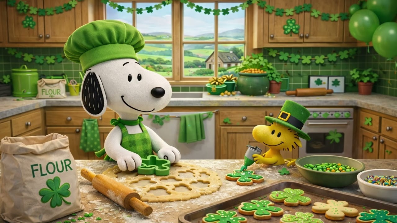 Snoopy & Woodstock Bake St. Patrick's Day Cookies 🍪☘️ | Celtic Music & Irish Countryside Ambience