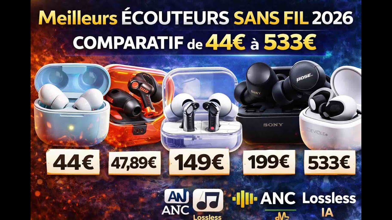 Meilleurs &eacute;couteurs sans fil 2026 : comparatif de 44&euro; &agrave; 533&euro; (ANC, Lossless, IA)