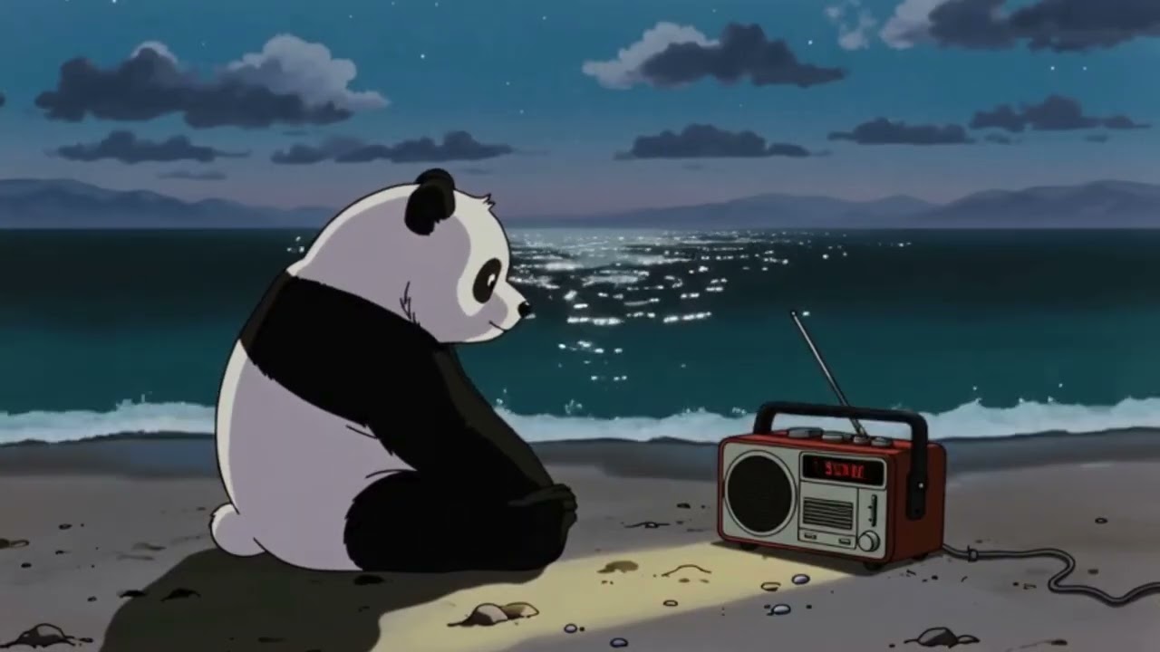 Midnight Beach Radio 🌊🌙 | Cozy Anime Panda Lofi to Relax & Sleep