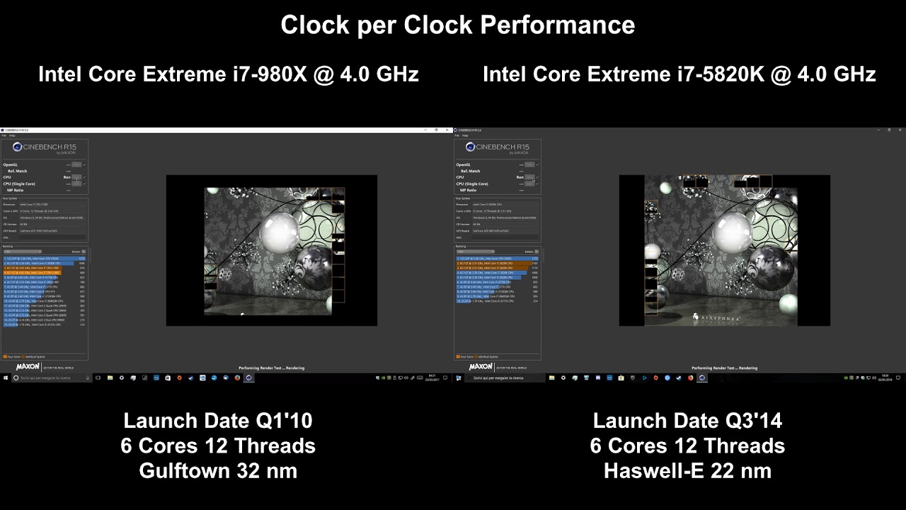 i7-980X 4.0 GHz vs i7-5820K @ 4.0 GHz || Cinebench R15 Benchmark Test - Clock per Clock Performance