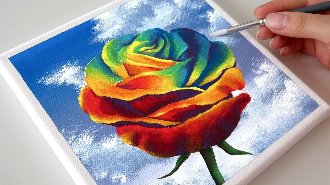 🌹🌈 Rainbow Rose | Easy Acrylic Painting | Step by Step for beginners #15