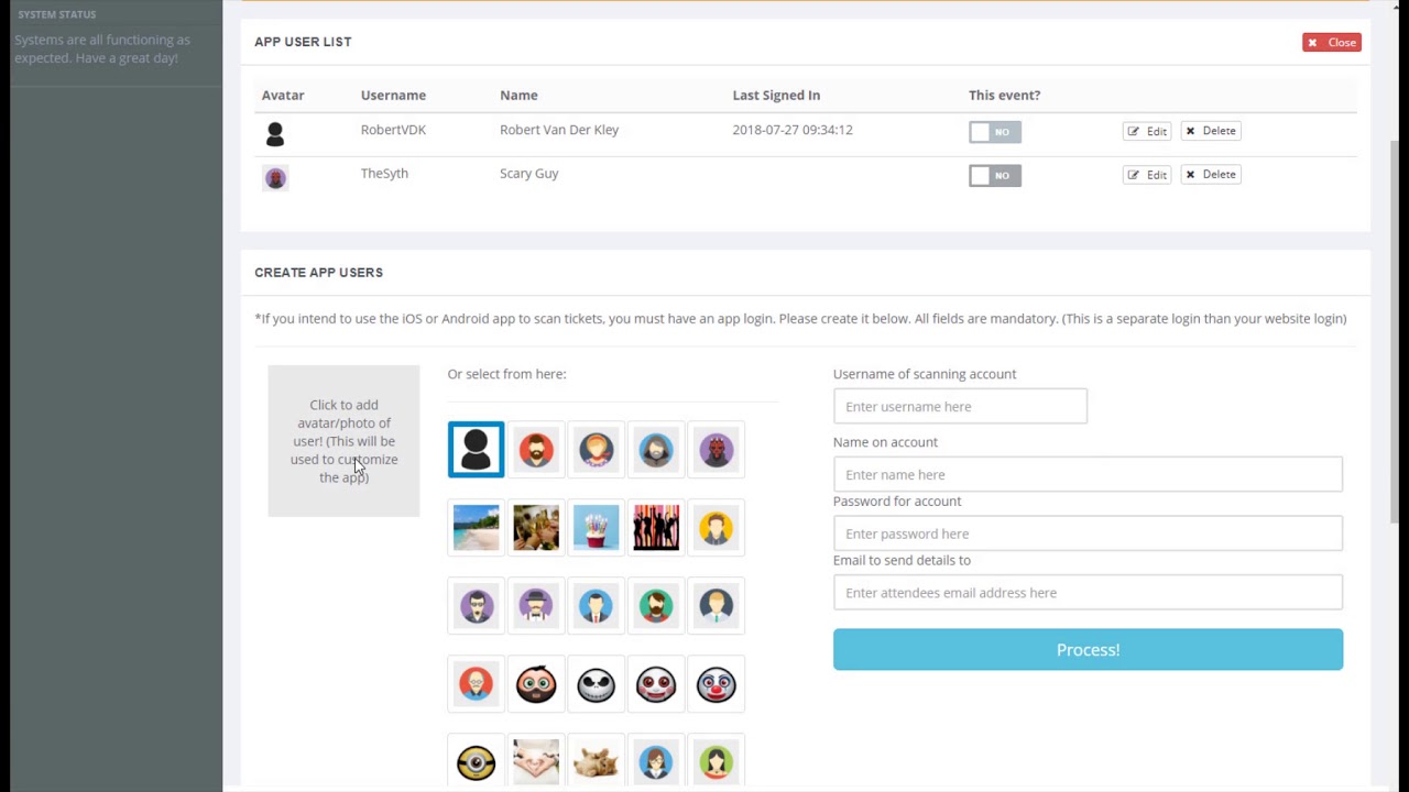 Scanning Accounts for scanning eTickets