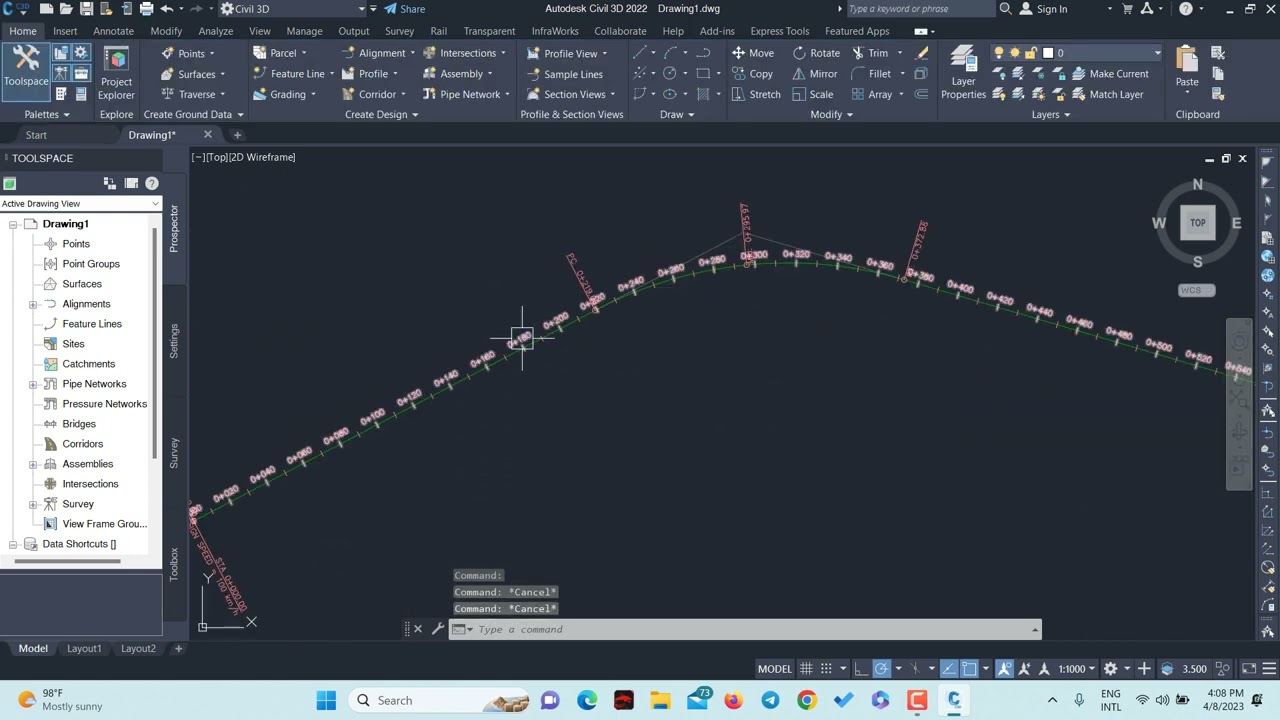 Create alignment from object and incremental station report in Autocad Civil 3D