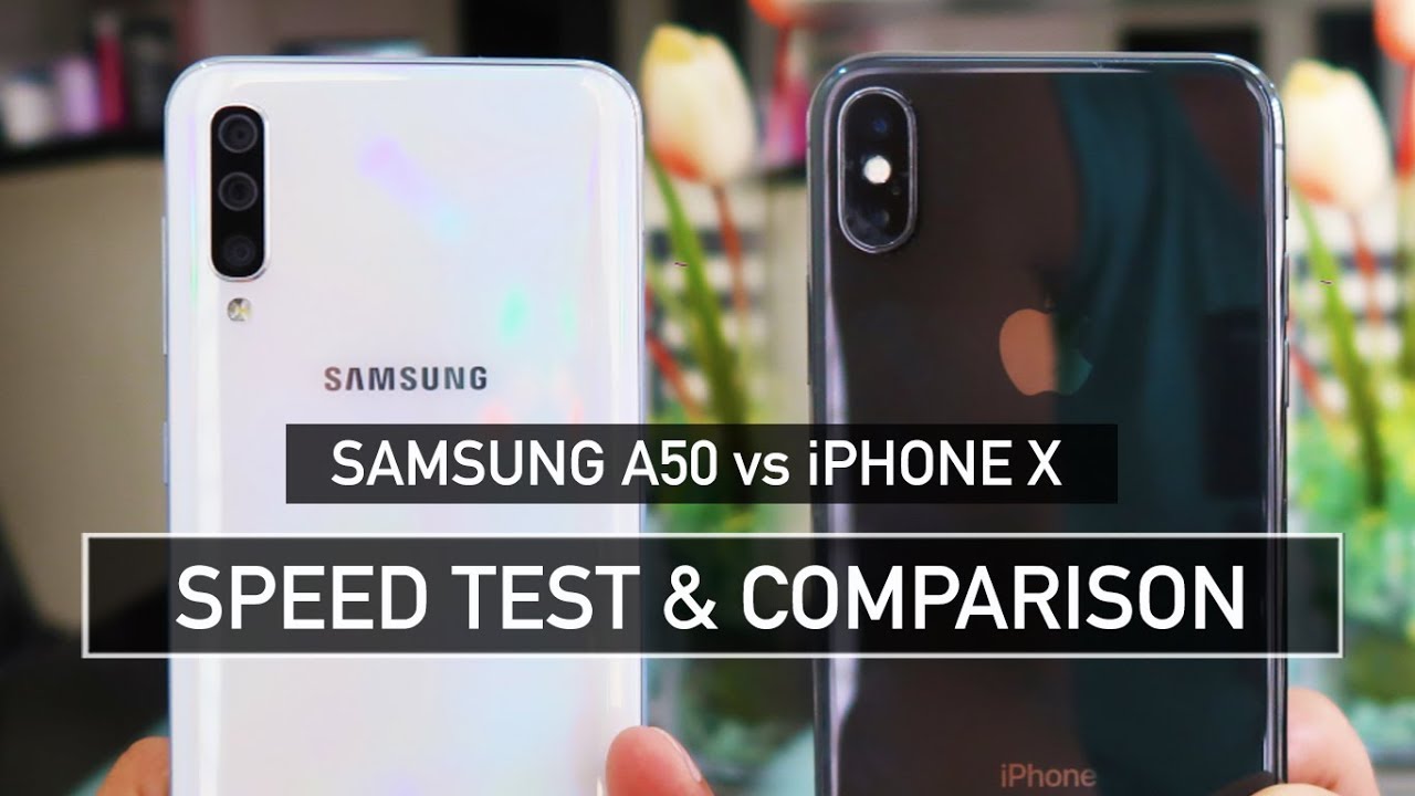 Samsung A50 vs iPhone X SPEED Test | Zeibiz