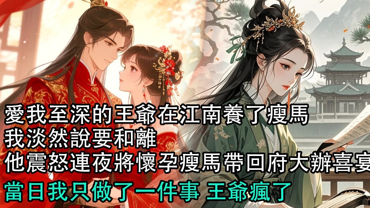 【一口氣看完】愛我至深的王爺在江南養了瘦馬，我淡然說要和離，他震怒連夜將懷孕瘦馬帶回府大辦喜宴，當日我只做了一件事 王爺瘋了#古言 #有聲小說 #情感故事