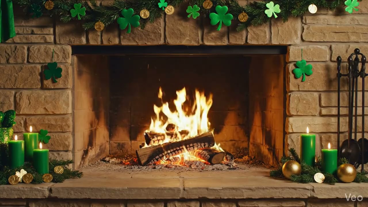St. Patrick’s Day Cozy Fireplace 🍀 | Irish-Inspired Ambient Fire | 4K Fireplace Screensaver