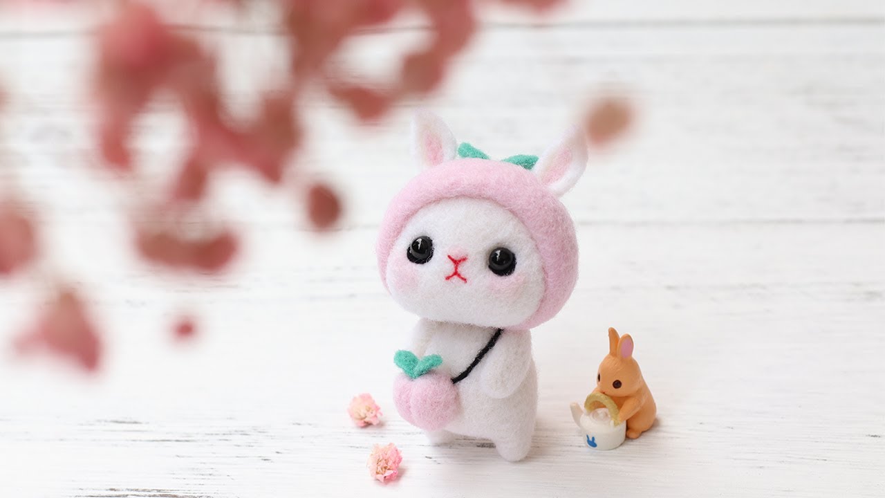 淘宝【梧桐家羊毛毡】“小兔水蜜桃”羊毛毡视频教学Peach rabbit Wool Felt DIY Tutorial