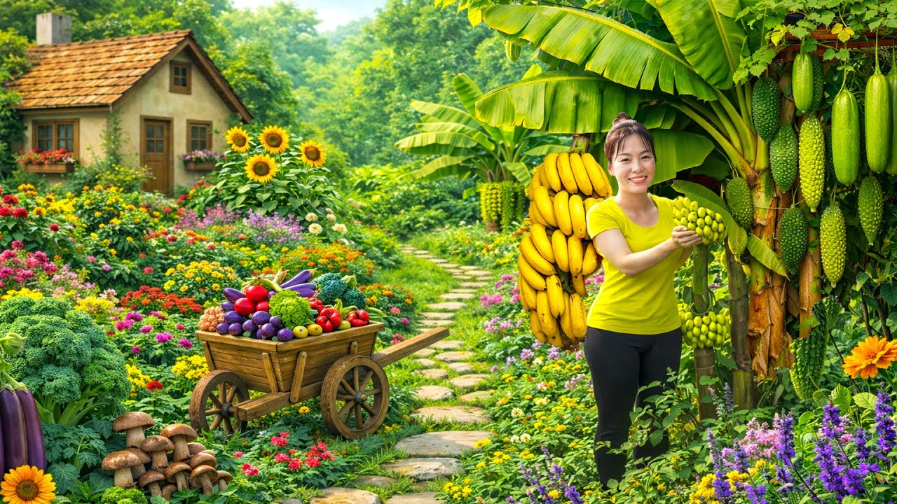 Harvesting Many Bananas,Chicken Eggs,Japanese Luffa, Eggplant, Sapodilla Goes To Market Sell