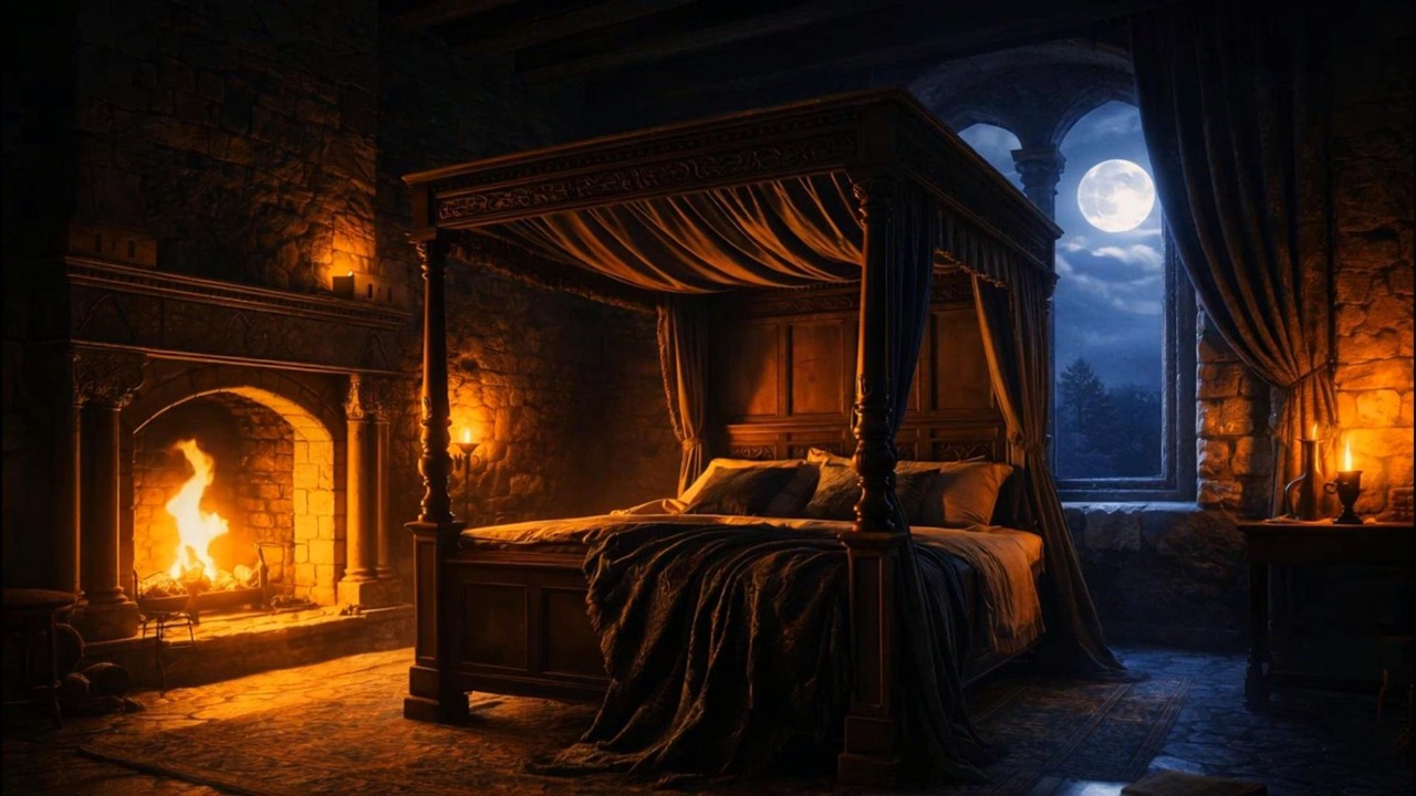 Dark Fantasy Sleep Music – Royal Bedchamber at Night | Deep Calm & Safe Castle Ambience