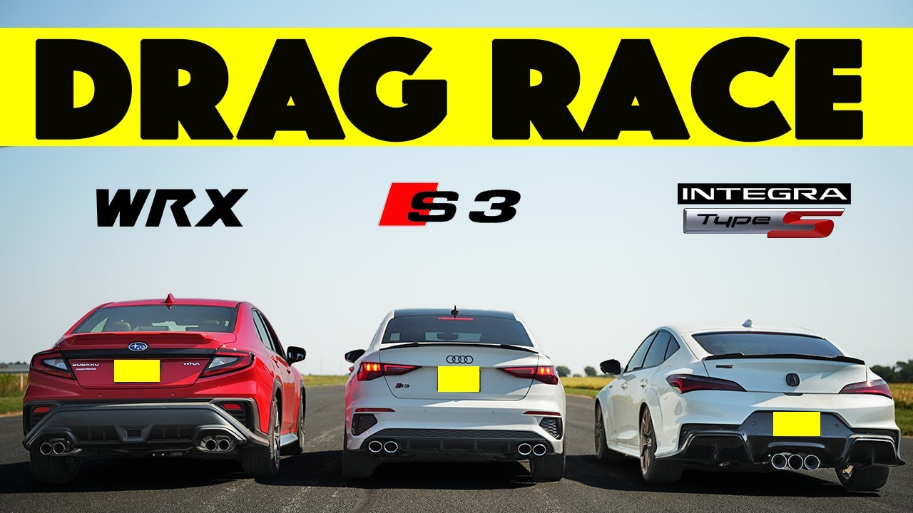 Closer......2024 Acura Integra Type S vs Audi S3 vs Subaru WRX SPT. Drag and Roll Race.