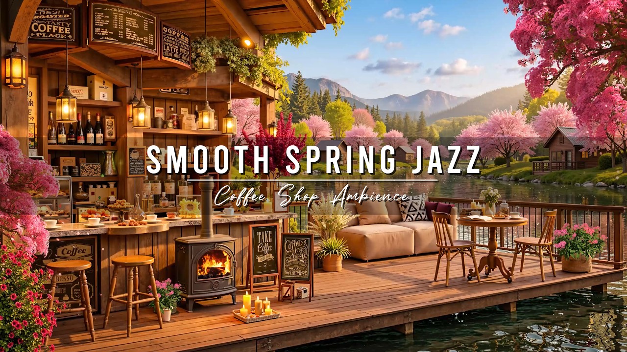 Warm Morning Jazz Music at Spring Coffee Shop Ambience 🌸 Smooth Jazz Instrumental Music for Relaxing