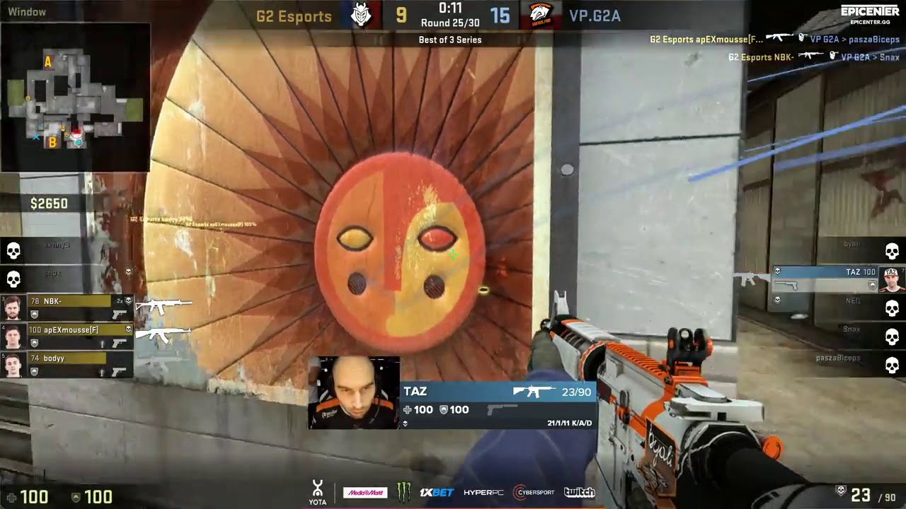 CS:GO TAZ INSANE 1v3 TO WIN MAP vs G2!! VP VS G2 TAZ INSANE CLUTCH TO WIN GAME!! CRAZY PLAY TAZ!!