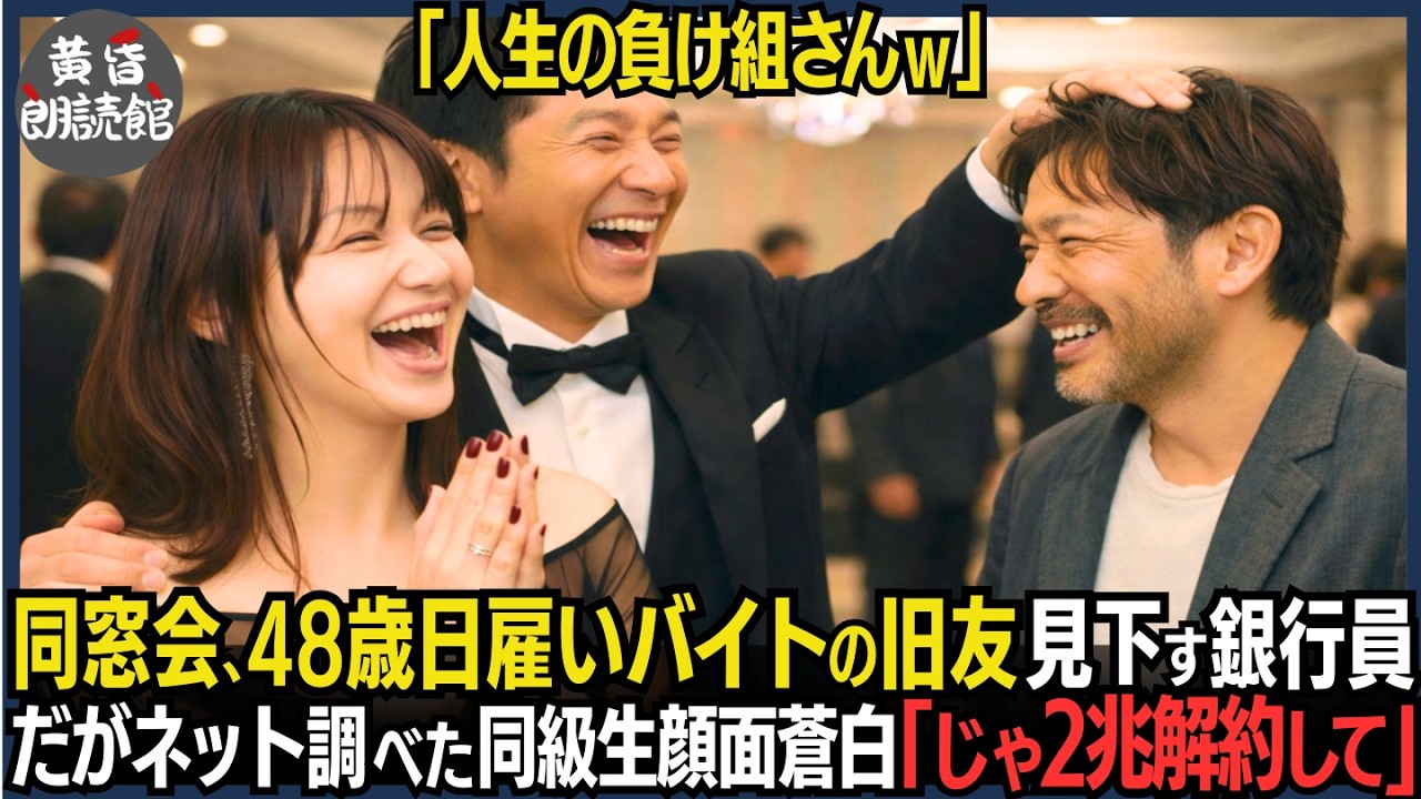 「人生の負け組ｗ」同窓会で48歳日雇いバイトの旧友を見下す銀行員―だがネット見た瞬間、同級生顔面蒼白！実は金融界を牛耳る存在！翌朝、2兆引き揚げで本店崩壊！退職金剥奪で地獄の更生日々#いい話 #逆転劇