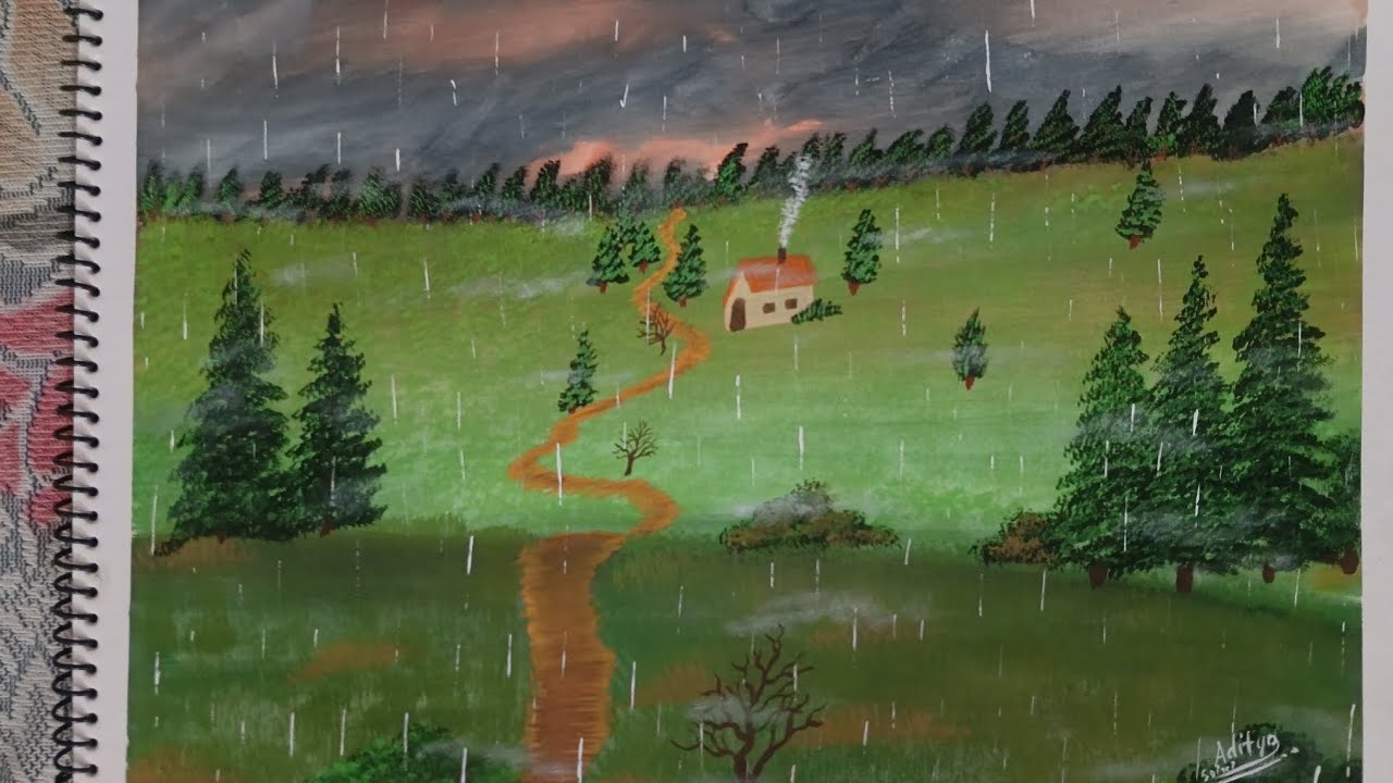 #how to make a #rainy_ monsoon with |#landscape|#_painting for poster_colour.