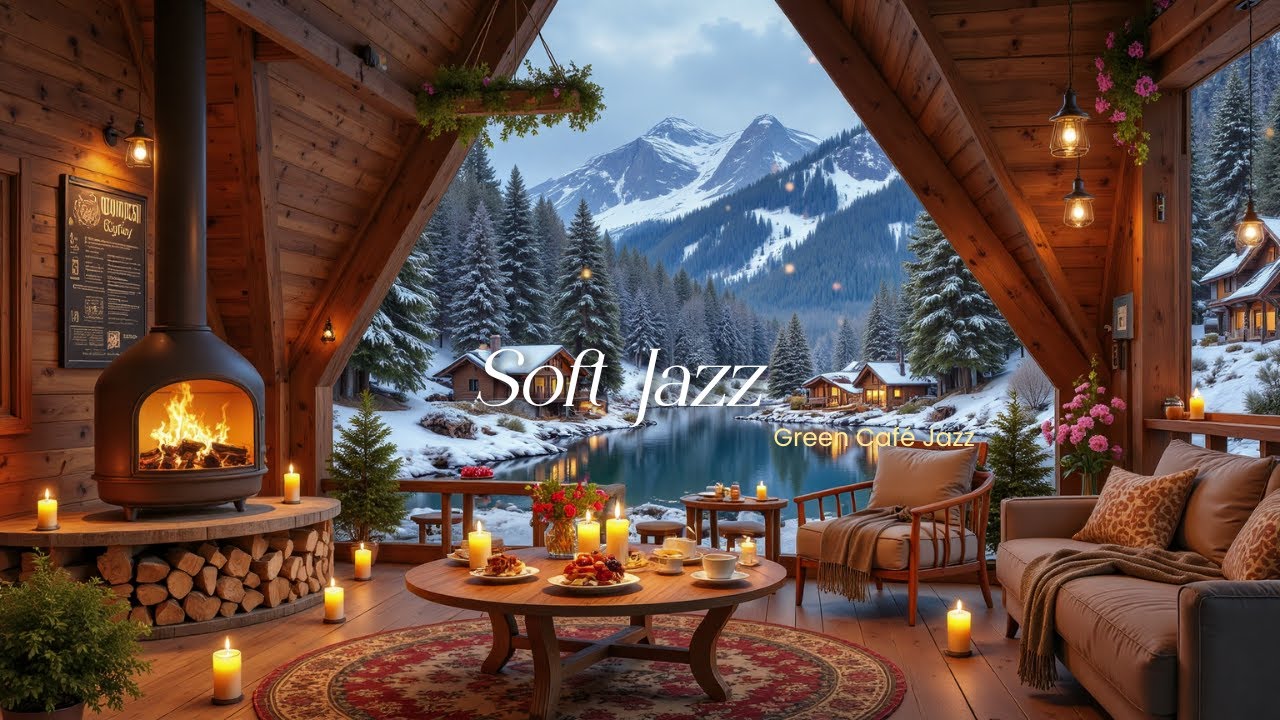 Relaxing Piano Jazz ❄️ Cozy Winter Cabin with Crackling Fireplace Ambience