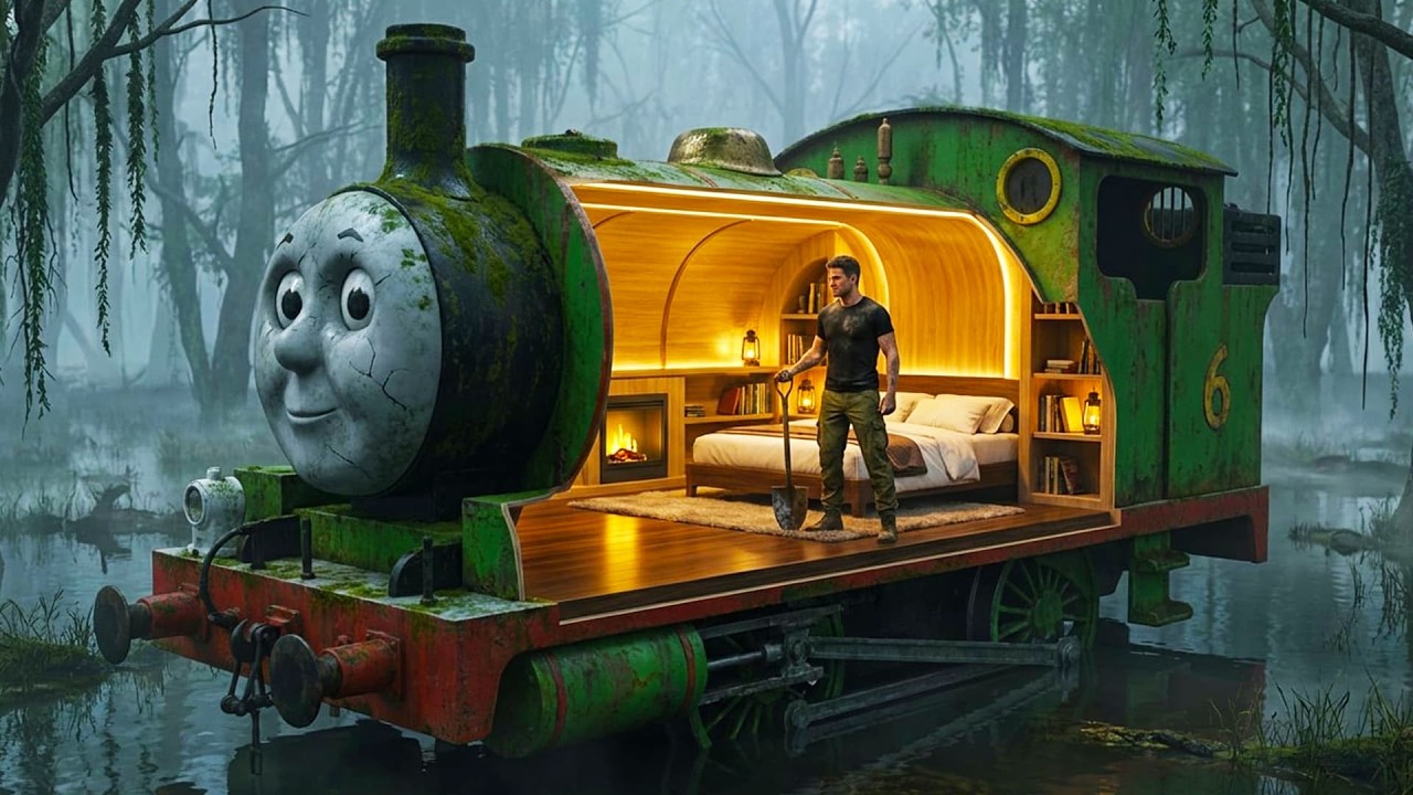 Building a House in a Swamp (ASMR) – This Man Built It Inside an Abandoned Percy Train