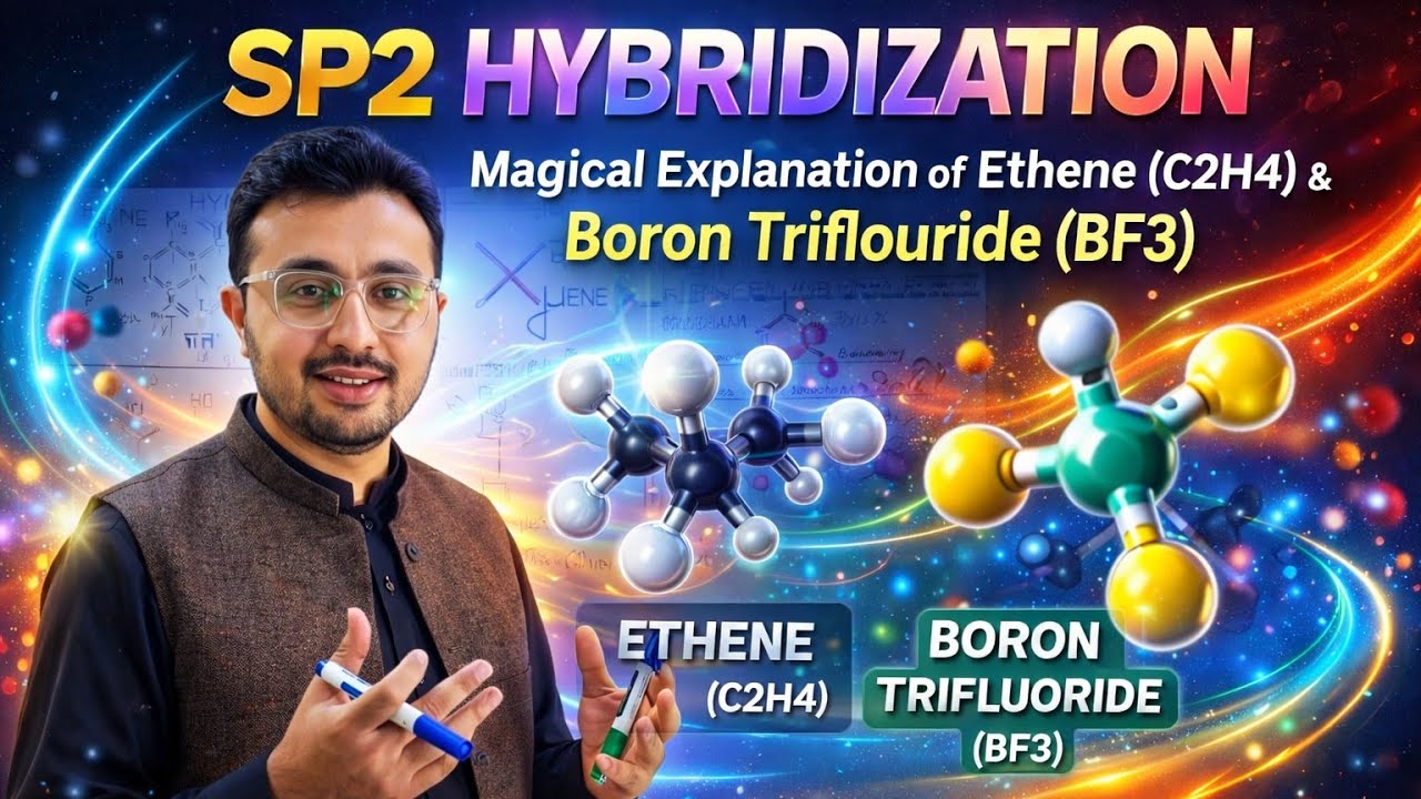 SP2 hybridization with special examples of Ethene(C2H4),(BF3)(Boron Triflouride) & C6H6